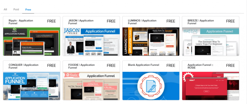 step 3 Pick application funnel template